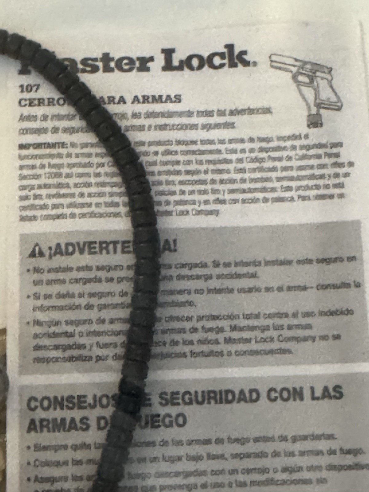 Gun Cable Lock Master Lock #107 2 Keys Factory Sealed