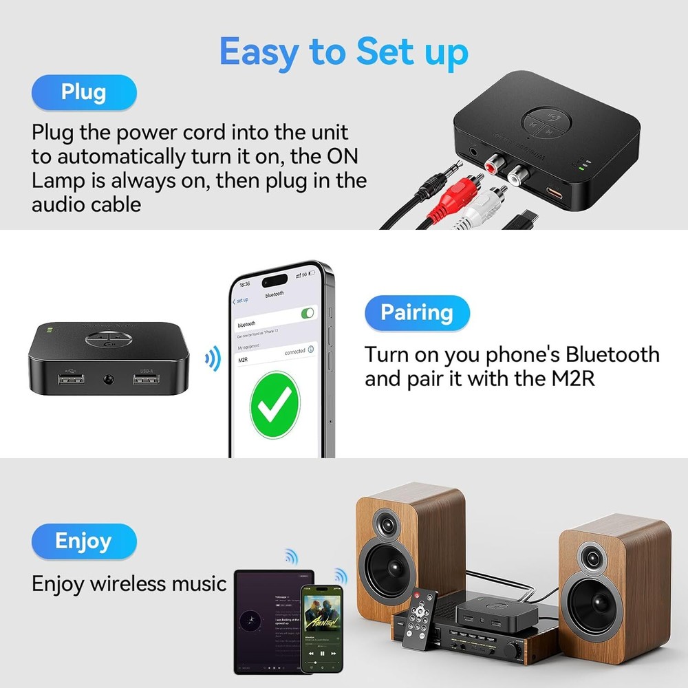 Bluetooth 5.4 Transmitter Receiver 3 IN 1 Wireless Audio 3.5mm Jack Aux Adapter