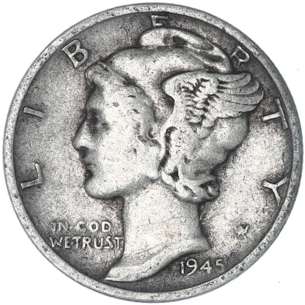 1945 S Mercury Dime 90% Silver Fine FN