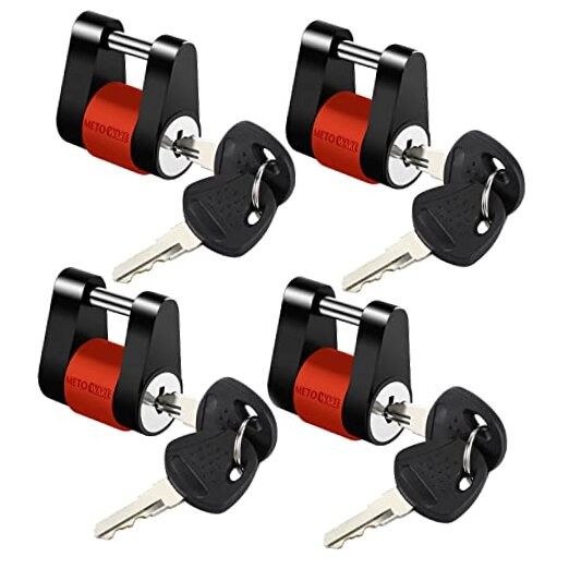 Keyed Alike Trailer Coupler Lock, 1/4” Dia, 3/4” Span Heavy-Duty Steel 4pack