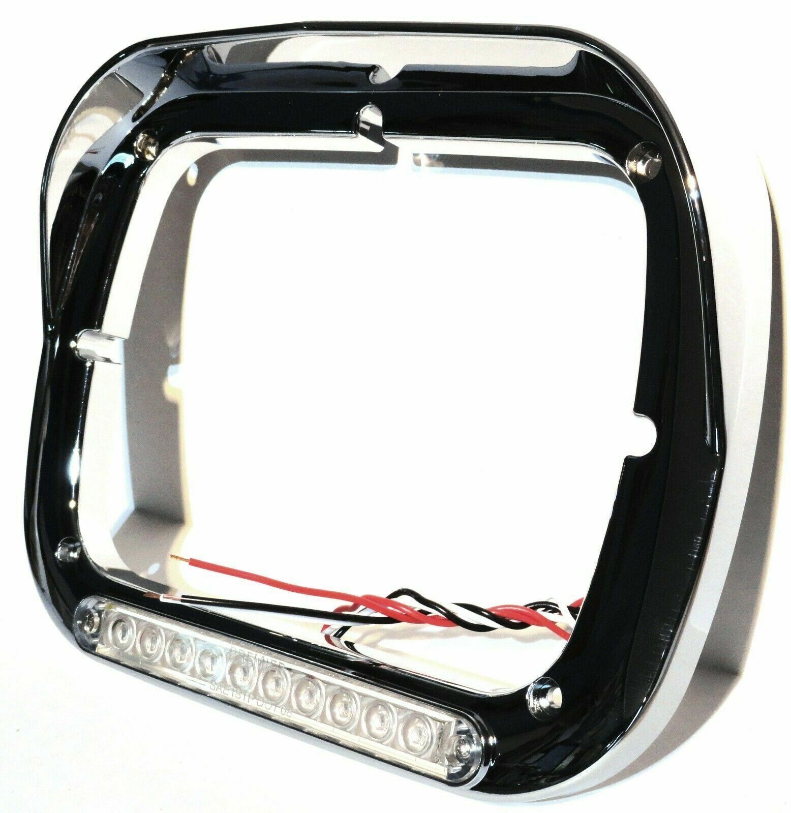 headlight bezel 6x8 clear lens amber LED chrome plastic visor for Peterbilt each