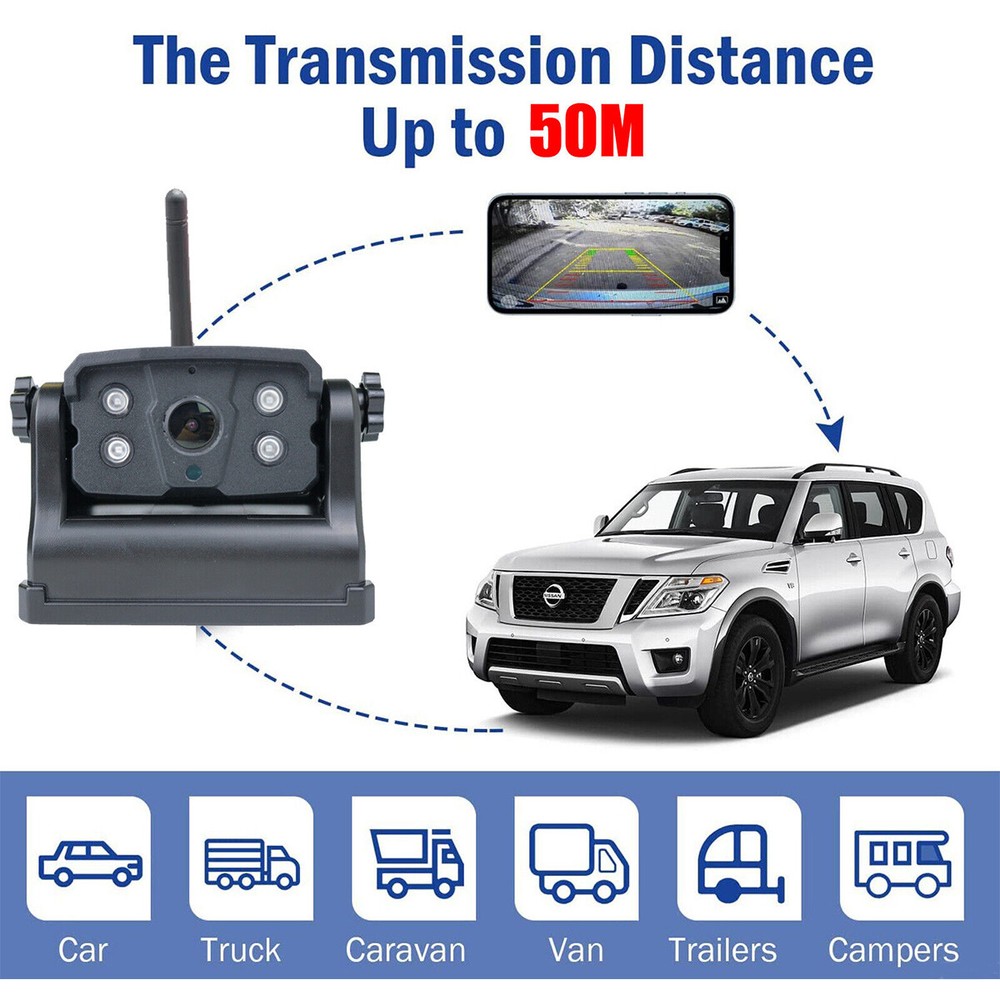 Magnetic Rear View Backup Camera 9600mA Rechargeable Wireless for iPhone/Android