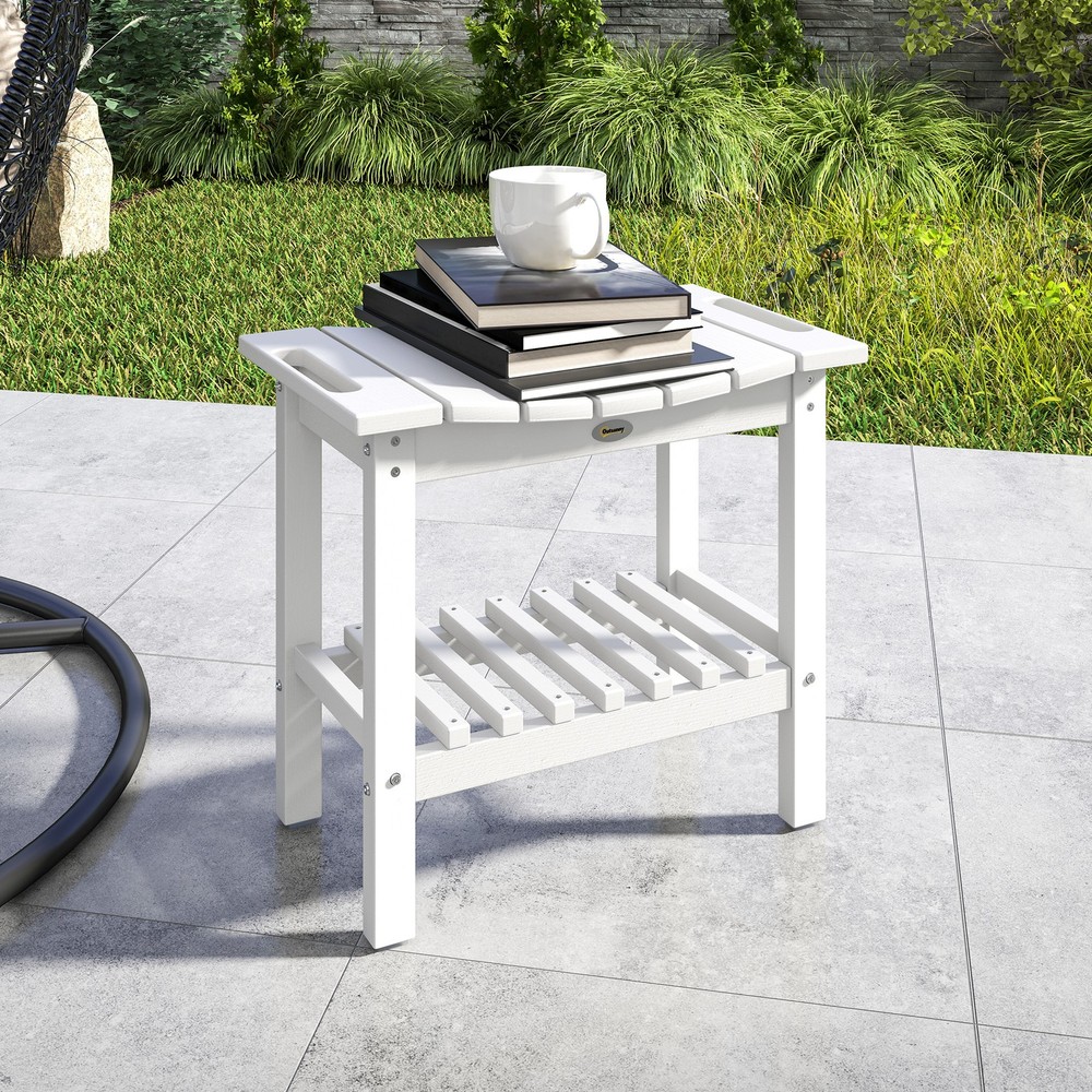 Outsunny 2-Tier Outdoor Side Table, Shower Bench with Handles
