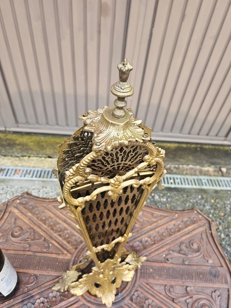 Antique Brass fireplace peacock folding open screen