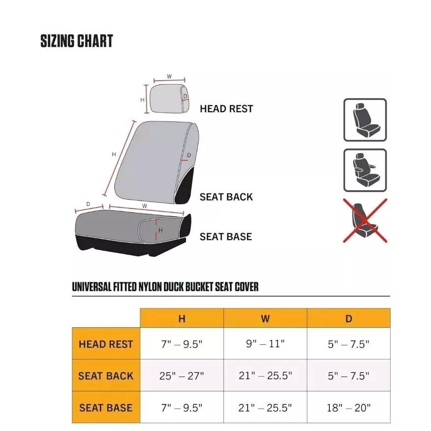 x2 Carhartt Universal Nylon Duck Canvas Bucket Seat Cover Brown Rain Defender