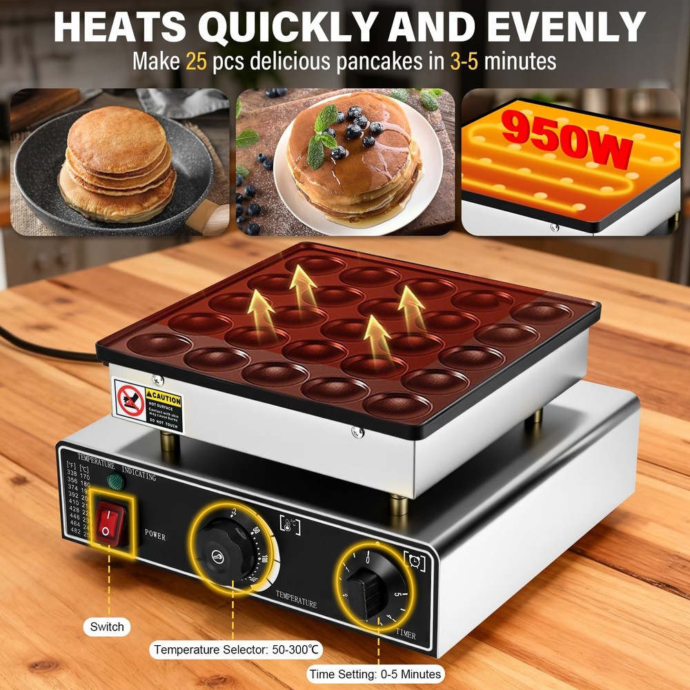 Mini Pancake Maker, 25PCS Mini Dutch Pancake Maker 110V Non-stick Adjustable ...