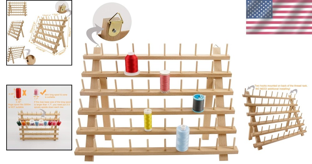 Versatile 60 Spools Thread Rack - Wall Mounted or Tabletop for Quilting & Sewing