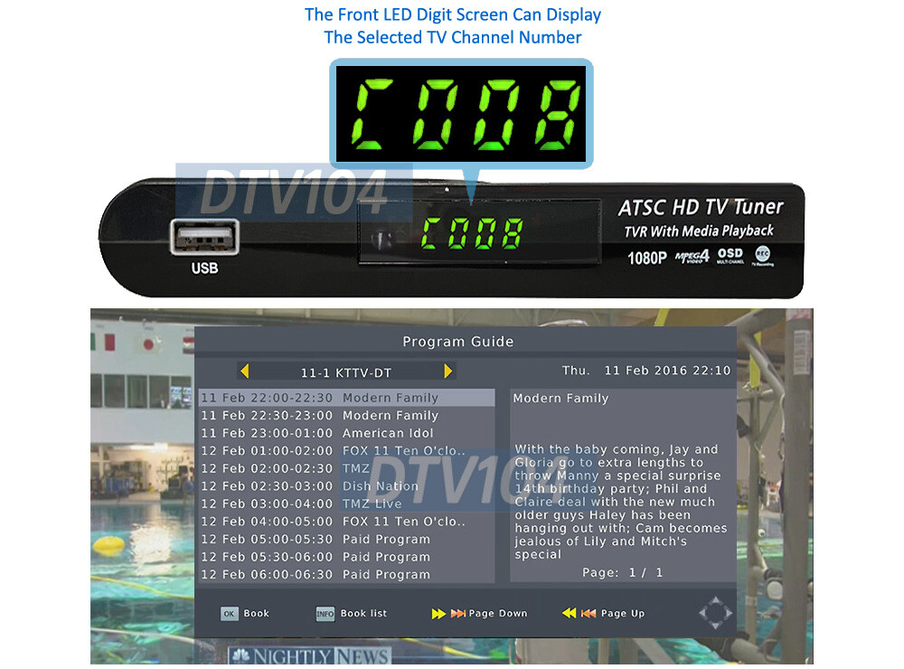 Premium ATSC Digital Converter Box TV Box W/USB Multimeida Player Timer Guide