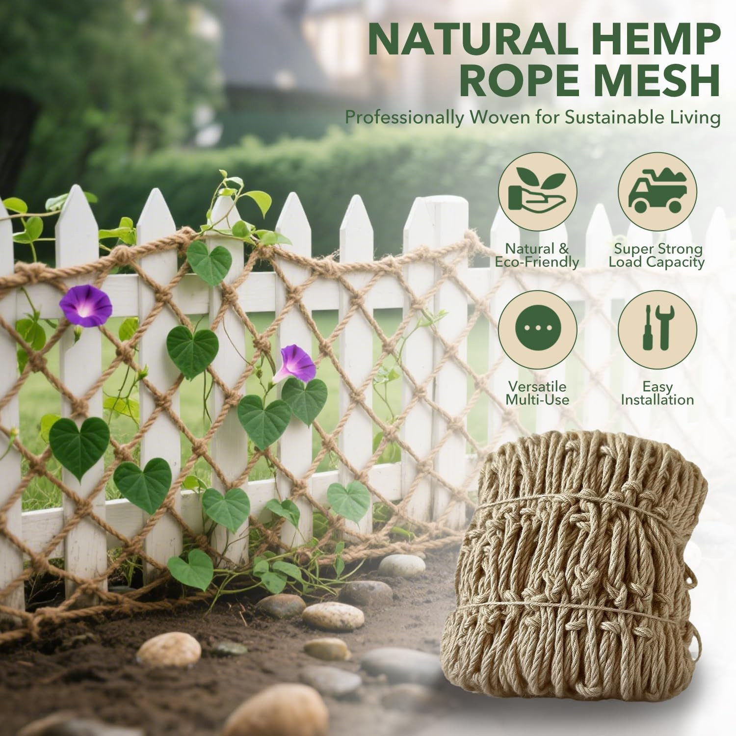 Jute Hemp Rope Net - 3.3X9.8Ft, Outdoor Climbing Net, Balcony and Stair Barrier,