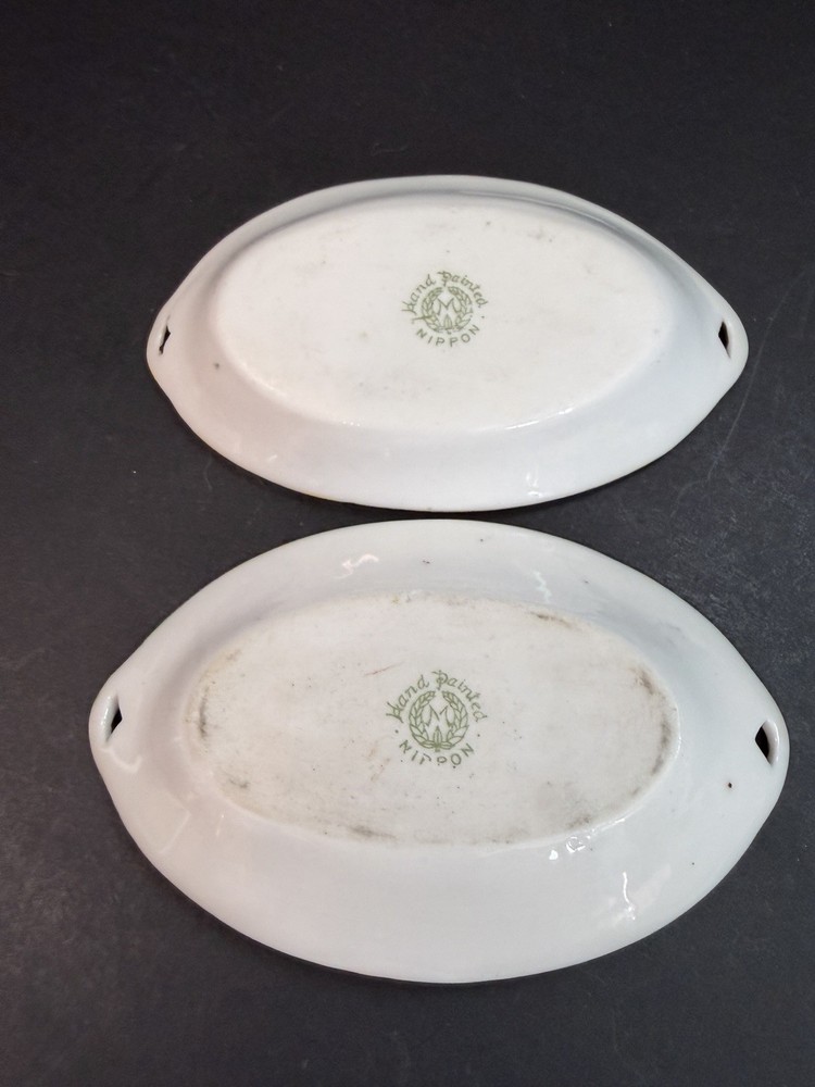 Antique Hand Painted Nippon Celery dish, open Salt Cellars Morimura