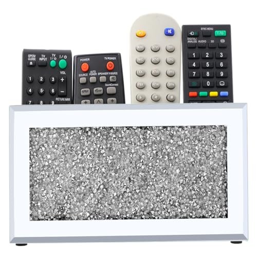 Mirrored Remote Control Holder Wall Mount Crush Diamond Remote Silver