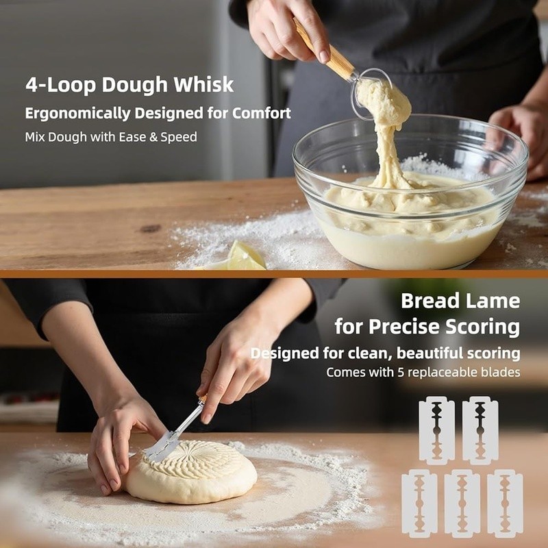 Complete Sourdough Starter Kit Bread Baking Supplies Proofing Baskets Tools Set