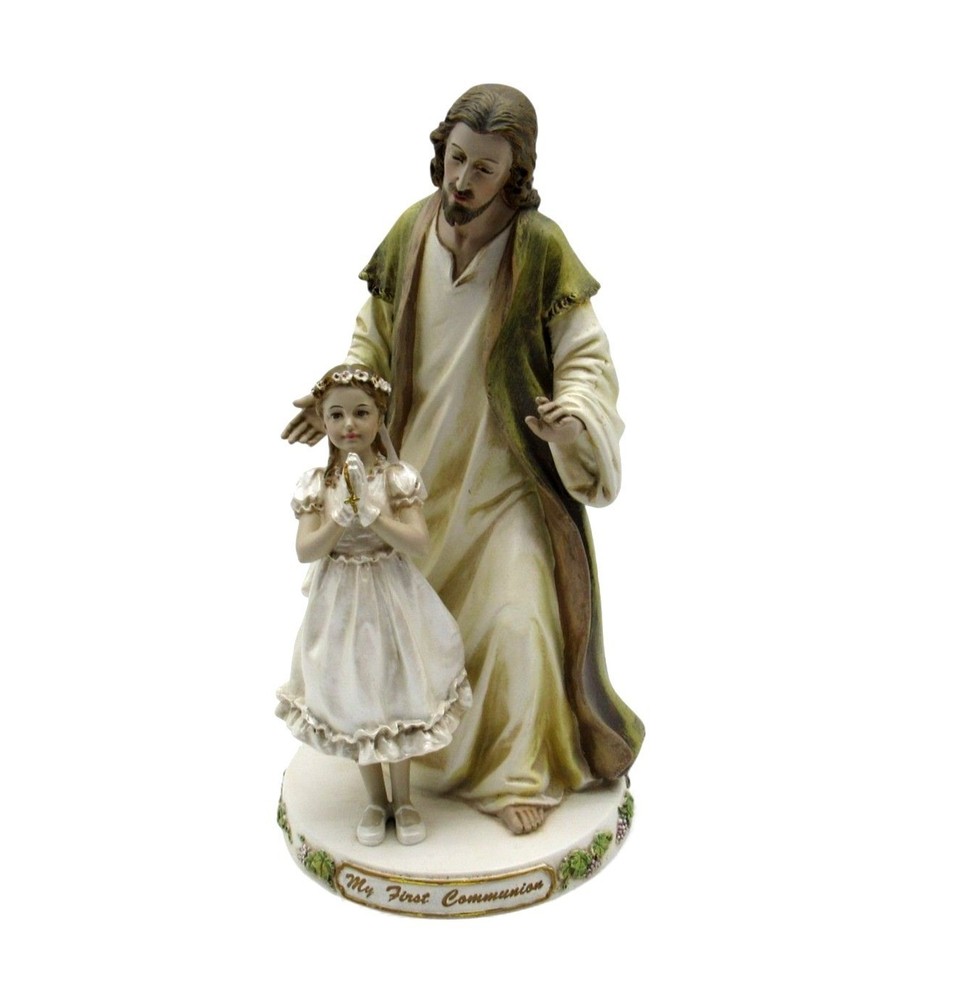 FIRST COMMUNION Jesus and Girl Statue Religious Figurine 9.5" Tall