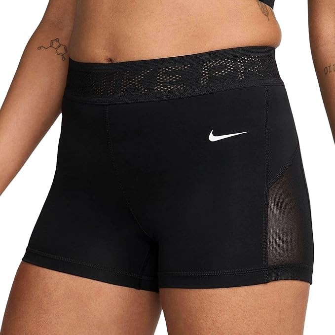 NEW Women's Nike Pro Mid Rise 3" Mesh Paneled Shorts Black Size Medium MSRP $40