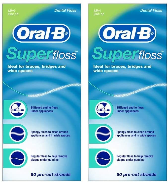 2 Pack Oral-B Super Floss Dental Pre-Cut Strands Mint Braces,Bridges,wide spaces