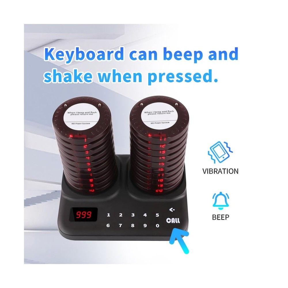 AGJ Restaurant Pager System Wireless 20 Coaster Beeper Guest Customer Queue B...