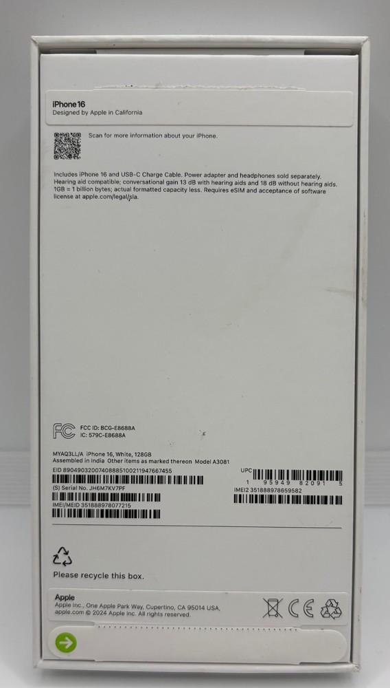Apple iPhone 16 BOX ONLY Good Condition