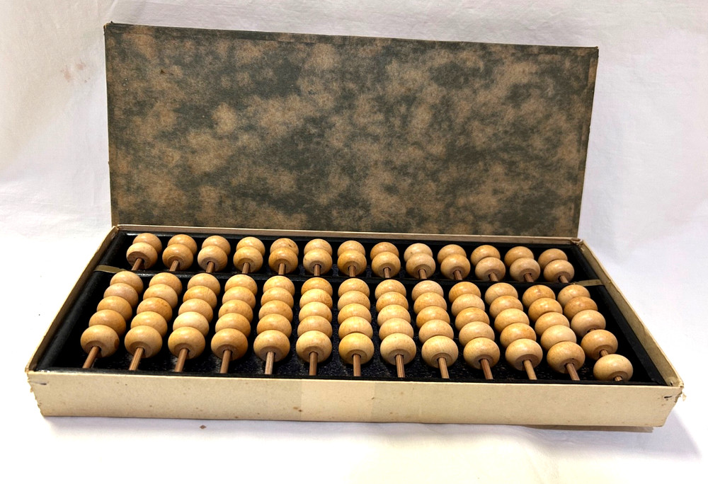 Vtg Wooden Abacus Bead Arithmetic + Arithmetic Instruction Book