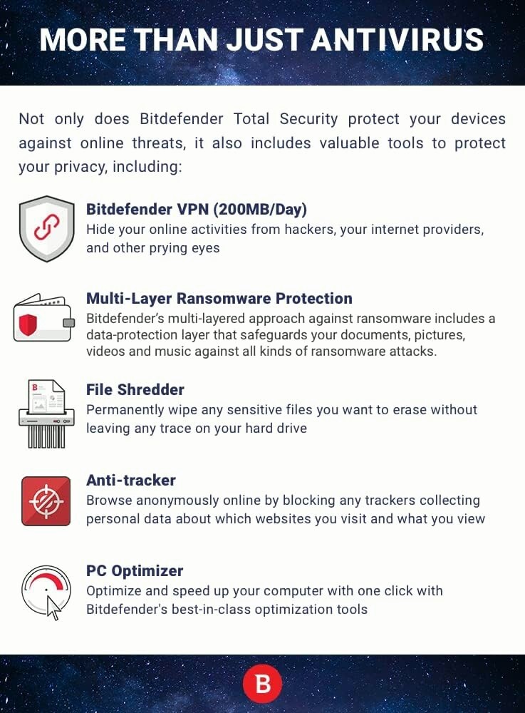 Bitdefender Total Security 2026 - 1 Year 10 Devices (Windows, MAC, Android, iOS)