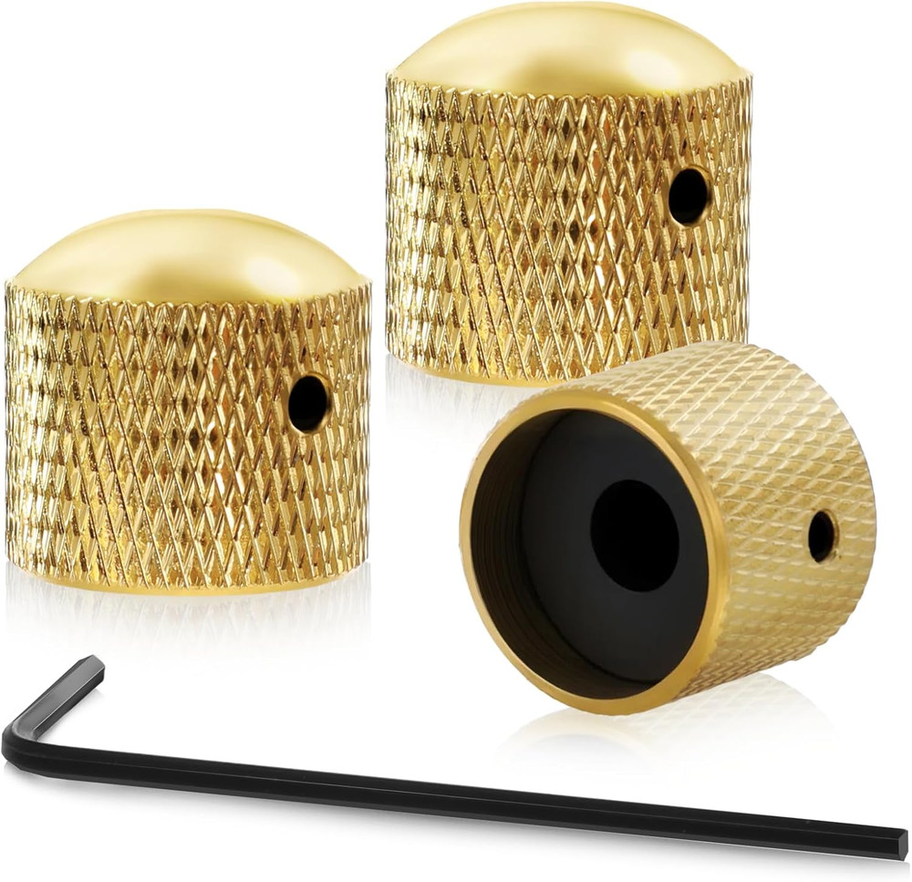 3 Pack Electric Guitar Knobs,Gold Guitar Knobs Metal Volume Tone Dome Guitar Spe