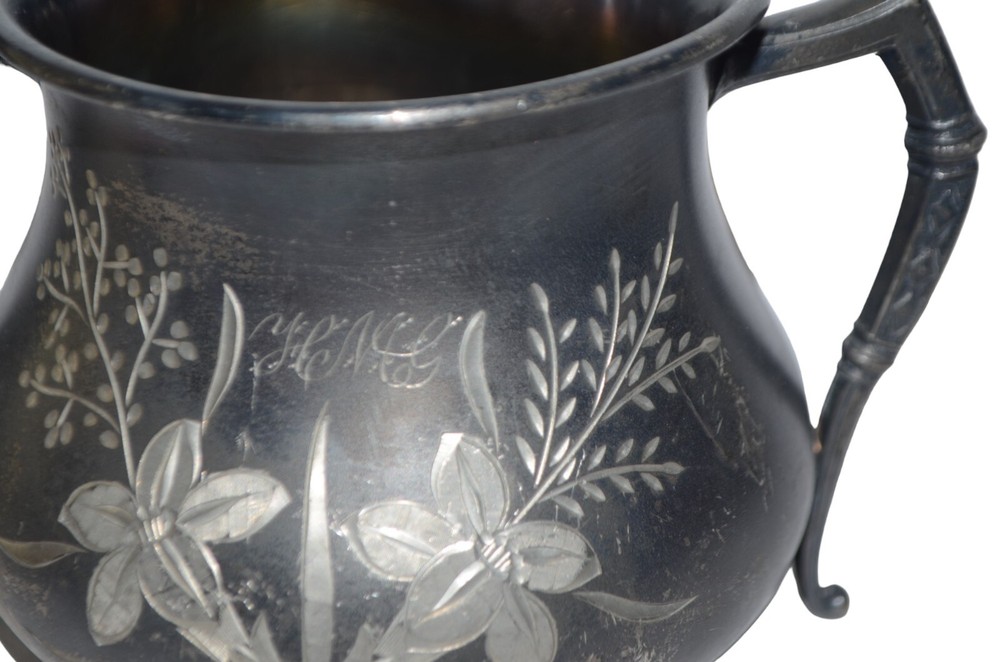 Brooklyns Silver Plated Etched Flowers Bowl Pot Trinket Dish Initails