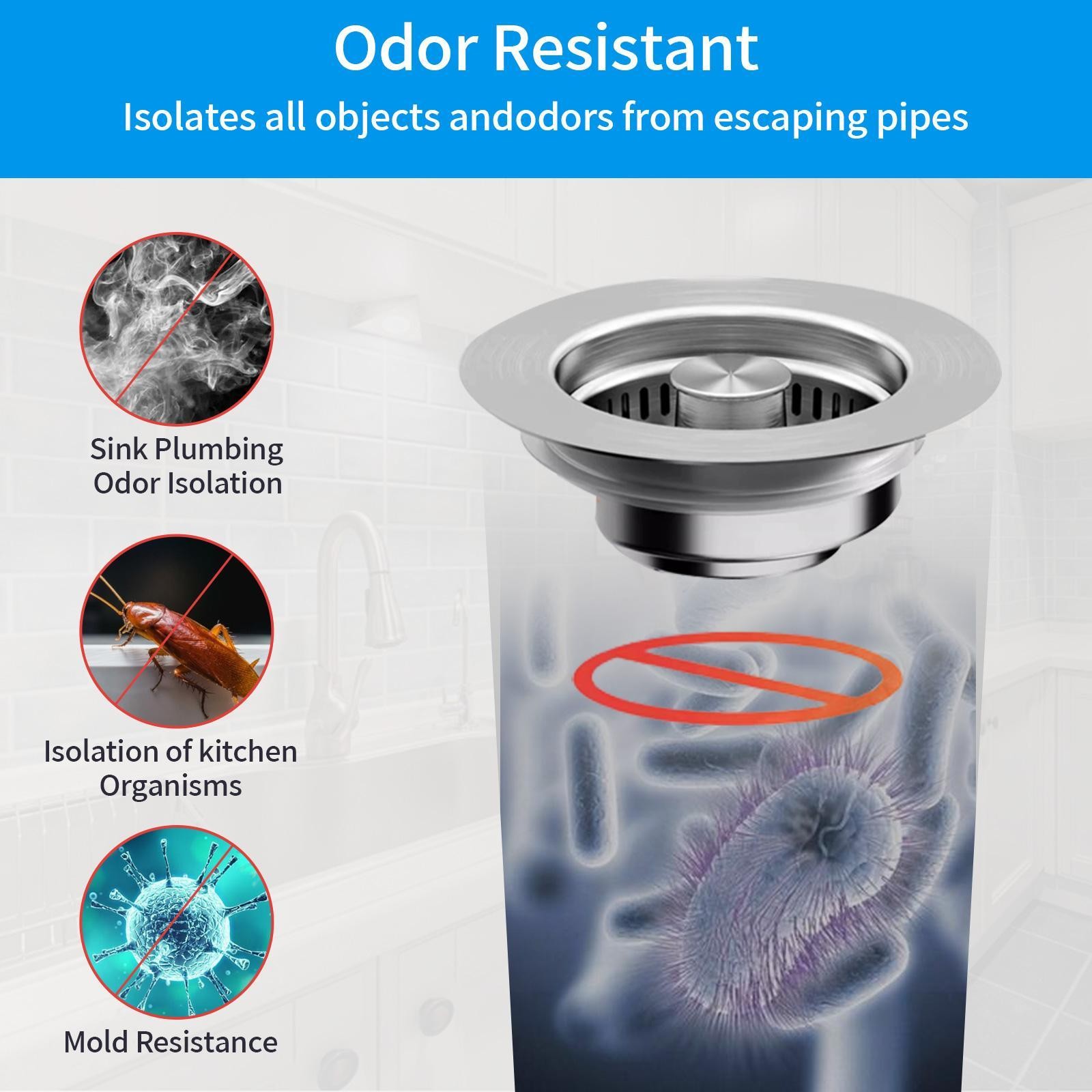 3-in-1 Kitchen Sink Drain Kit All-Metal Strainer Stopper & Drain Assembly Rust