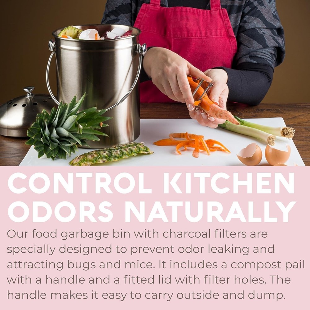 Countertop Compost Bin Kitchen | 1.3 Gallon | Odorless Composting Bin with Ca...