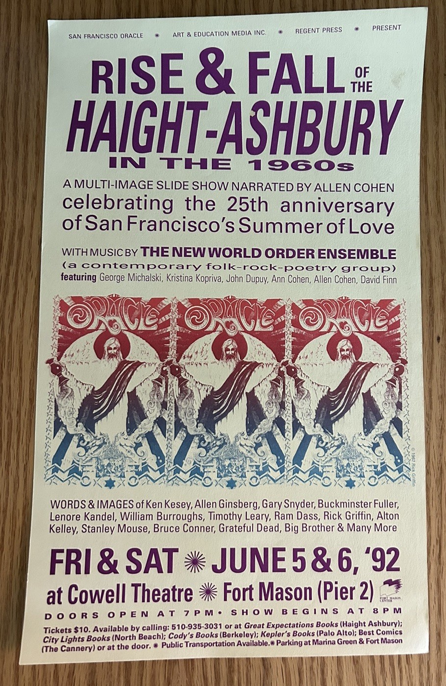 Oracle poster 1992 Haight Ashbury San Francisco Event Cohen Griffin rare Not LSD