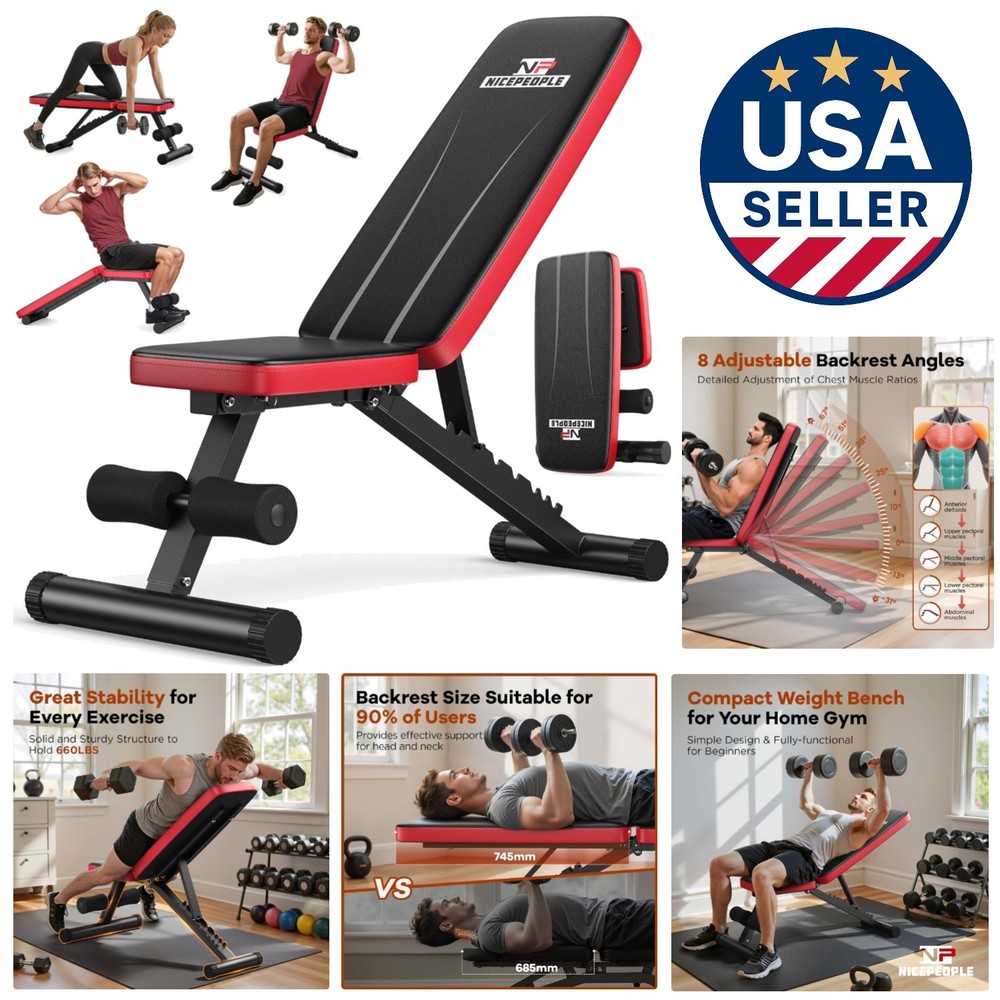 Compact and Sturdy 660LBS Capacity Workout Bench - Foldable and Adjustable