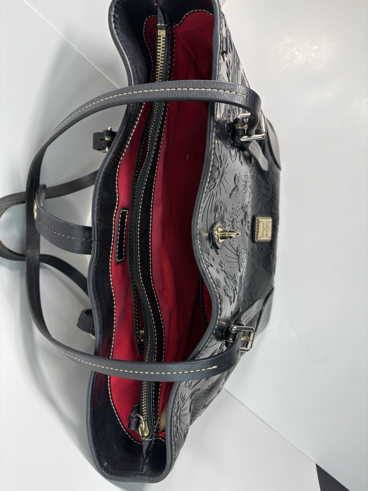 Dooney & Bourke Disney Black Embossed Leather Tote Bag Mickey Mouse Authentic