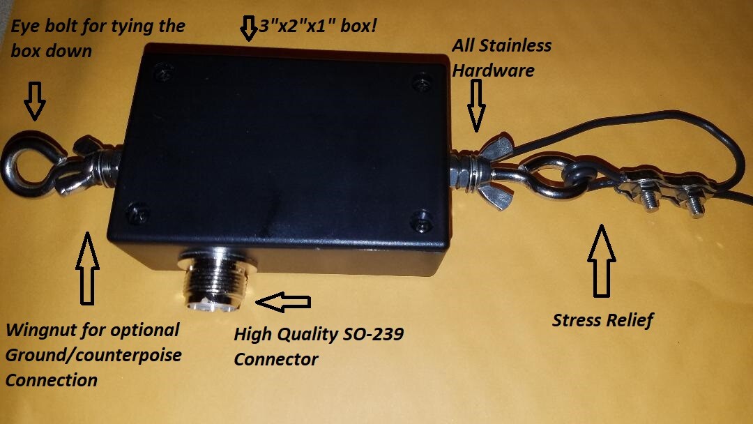 84 foot END FED "RANDOM WIRE" HF 9:1 ANTENNA. STAINLESS/ 80-6 METERS 150W PEP