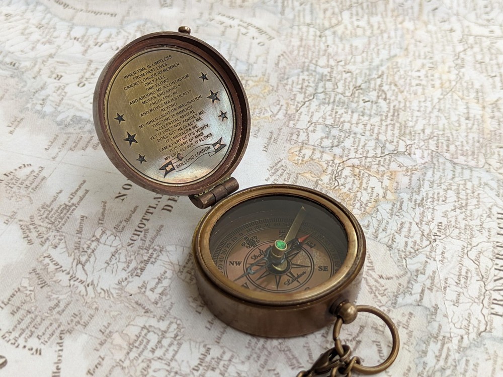 Personalized Brass Compass Locket | Vintage Style, Leather Case