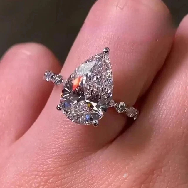 3 CTW Pear Cut Moissanite Solitaire Engagement Ring 14K White Gold Plated