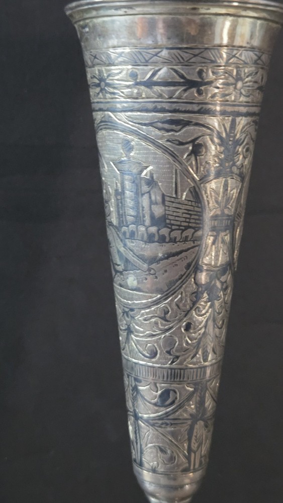 Large Russian Silver Niello Flute Cup