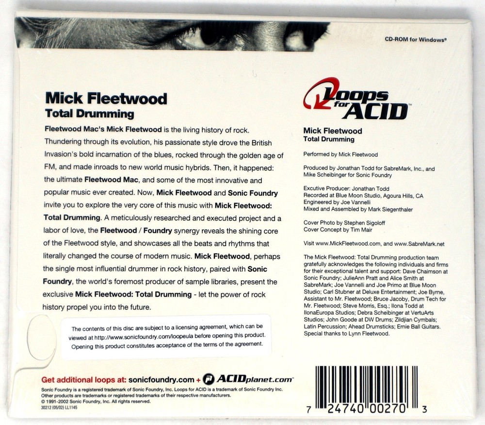 Sonic Foundry Mick Fleetwood Total Drumming Loops For Acid Sampling CD