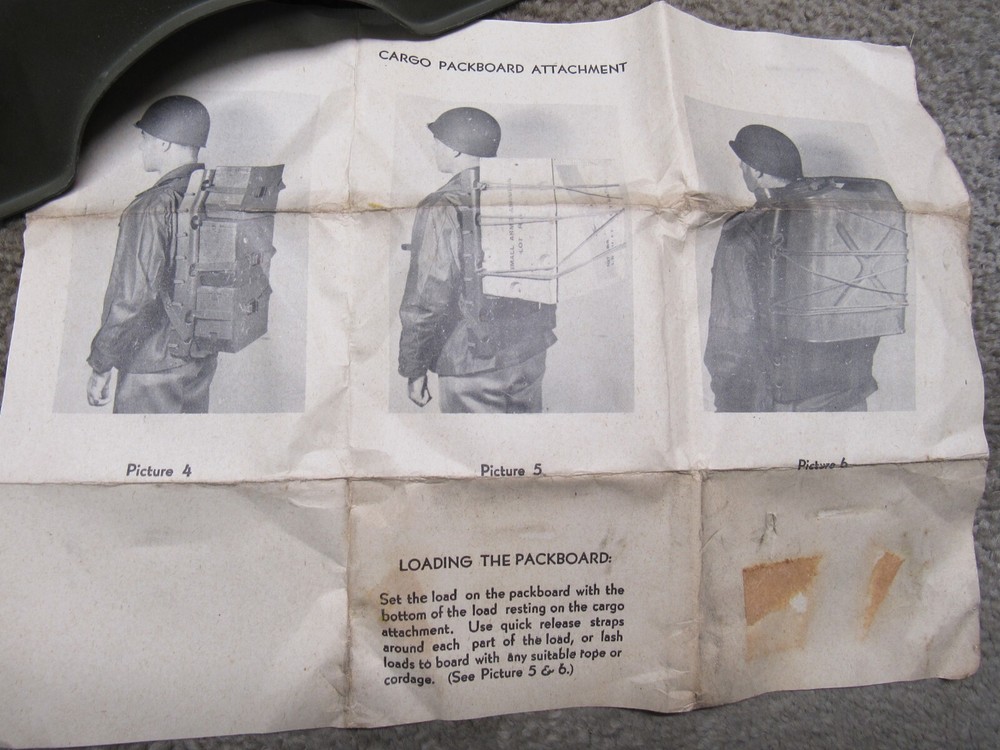 WW2 US Packboard Frame Shelf Attachment w/ Instruction Sheet 1944 BENCO NOS