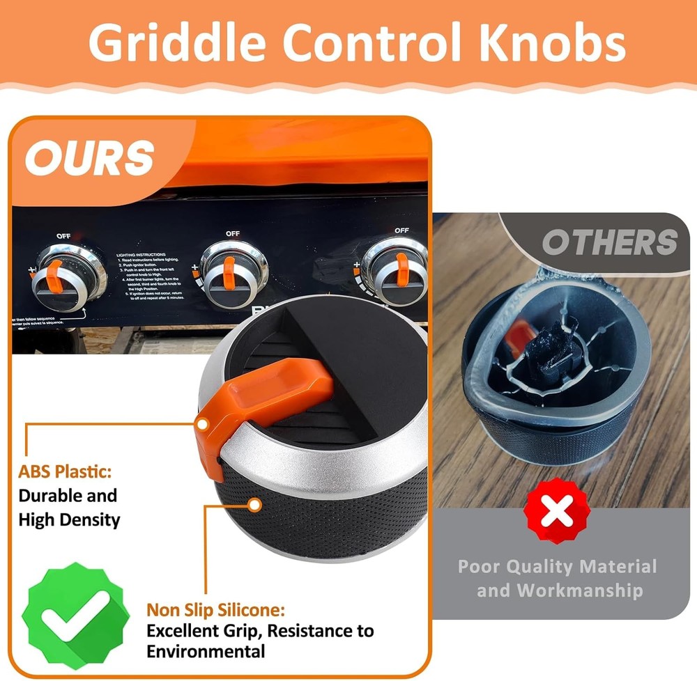Gas Griddle Grill Orange Knobs Replacement for Blackstone, 2 Burner Control Knob