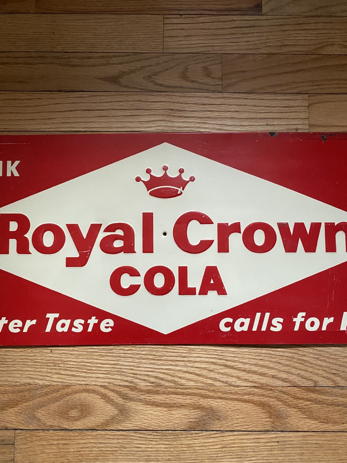 ROYAL CROWN RC EMBOSSED TIN SODA SIGN - MEASURES 29" X 11"