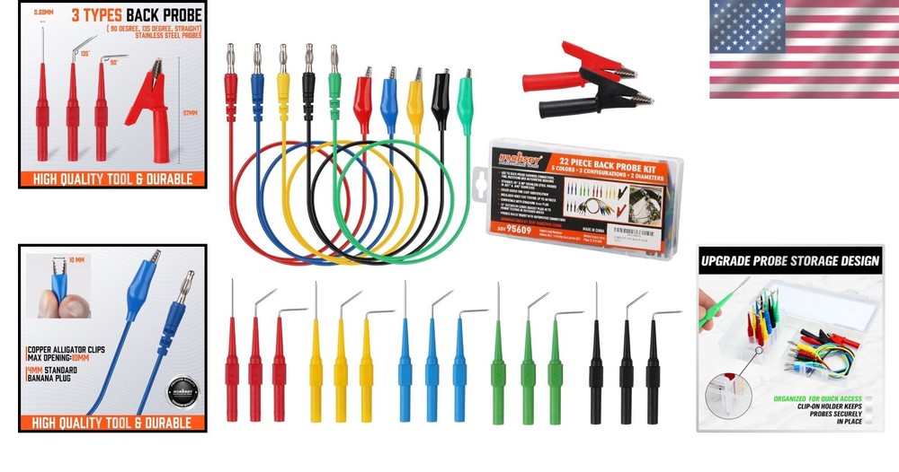 22PCS Back Probe Pin Kit - Electrical Testing Probes with Color-Coded Wires