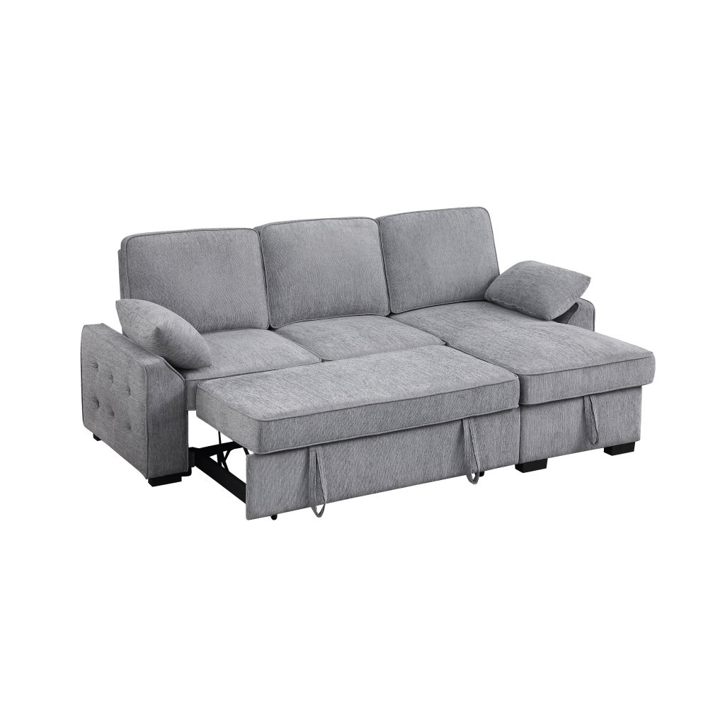 Light Gray 91"W Reversible Sleeper Sectional Chenille Storage Chaise & Table