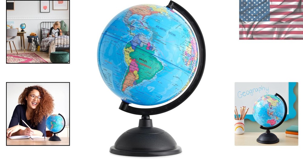 Compact 8-Inch Educational Globe with Stand - Ideal for Home or Classroom