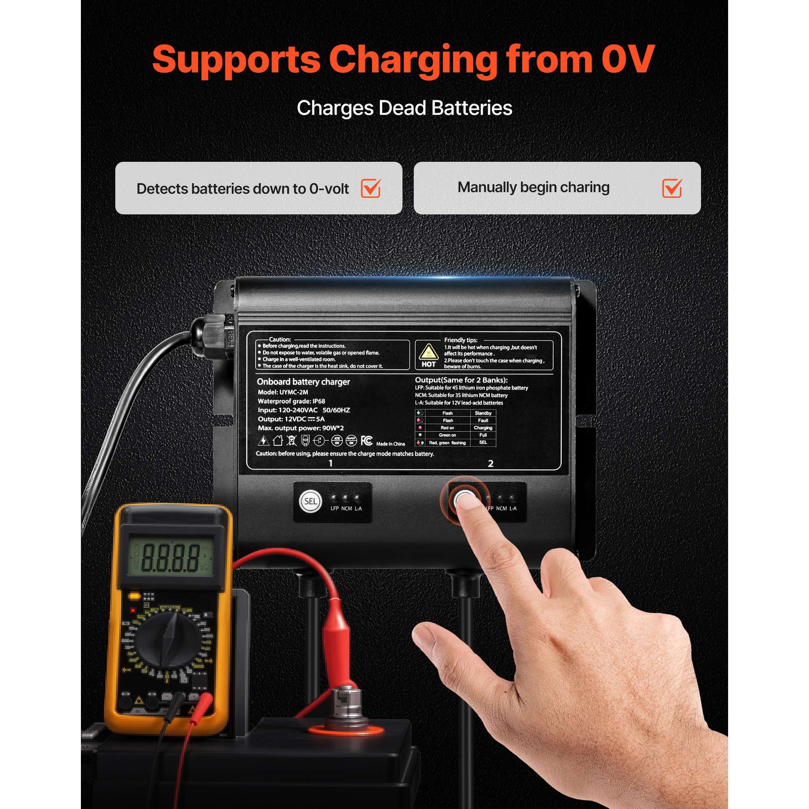 2-Bank 5A 12V Smart Marine Battery Charger Onboard IP68 Waterproof Boat RV Yacht