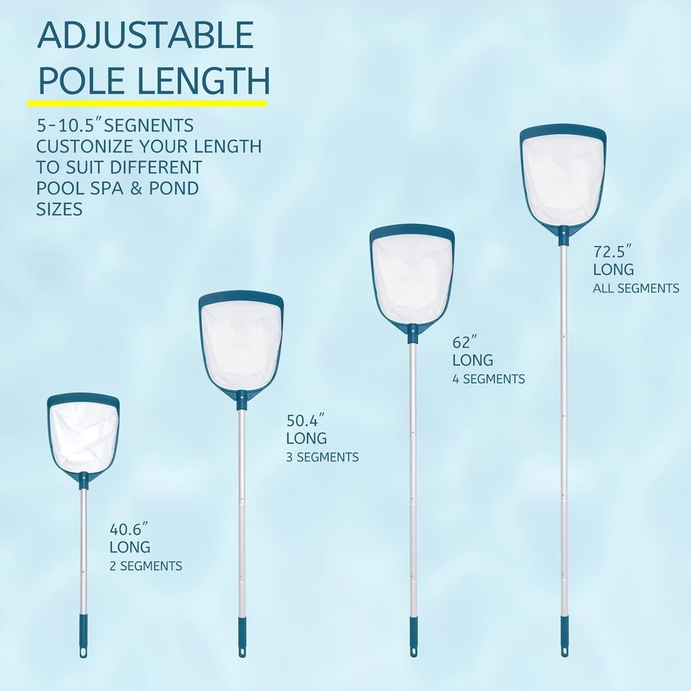 POOLWHALE Pool Leaf Net Skimmer with Adjustable Pole Fine Mesh for Pools Spas