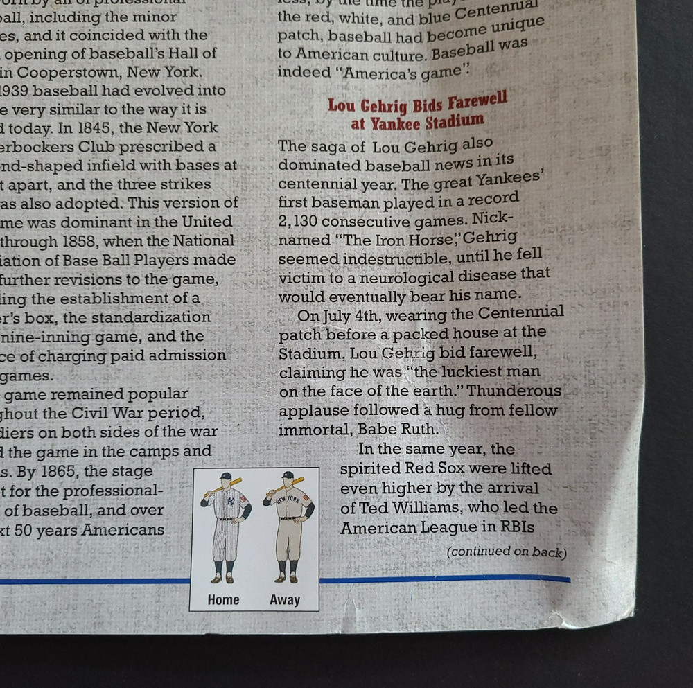 Baseball Centennial Uniform Patch 1939 Willabee & Ward Cooperstown Collection