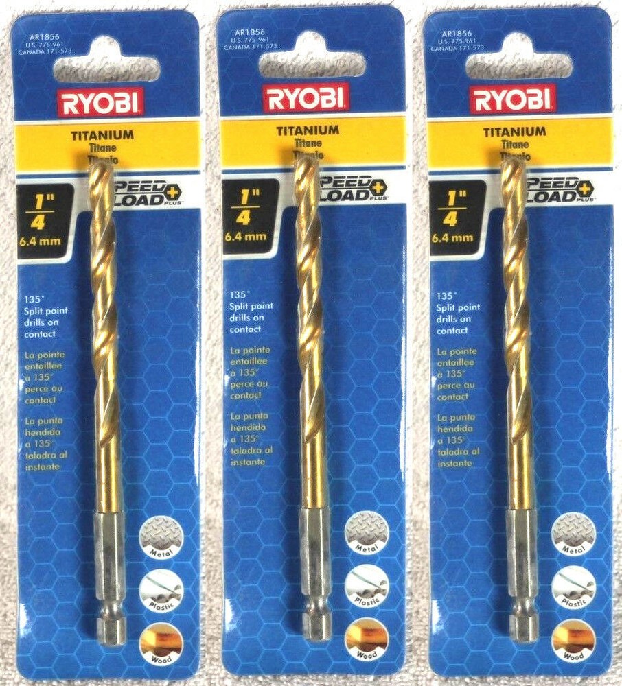 Ryobi AR1856 Speed Load 1/4" Titanium Split Point Drill Bit (3 Packs)
