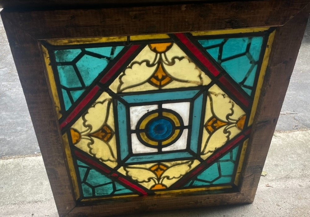 Small painted and fired stained glass window