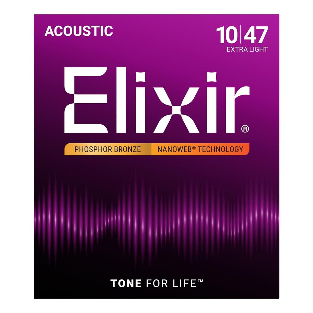 Used Elixir Nanoweb Coated Extra Light Phosphor Bronze Acoustic Strings, 10-47