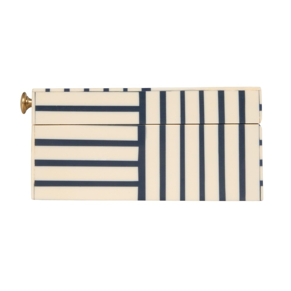 Midnight Blue & White Striped Resin Storage Box
