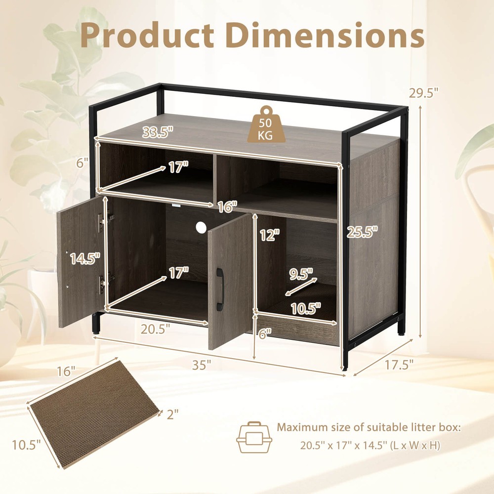 Cat Litter Box Enclosure w/ Storage Compartments Removable Scratching Board