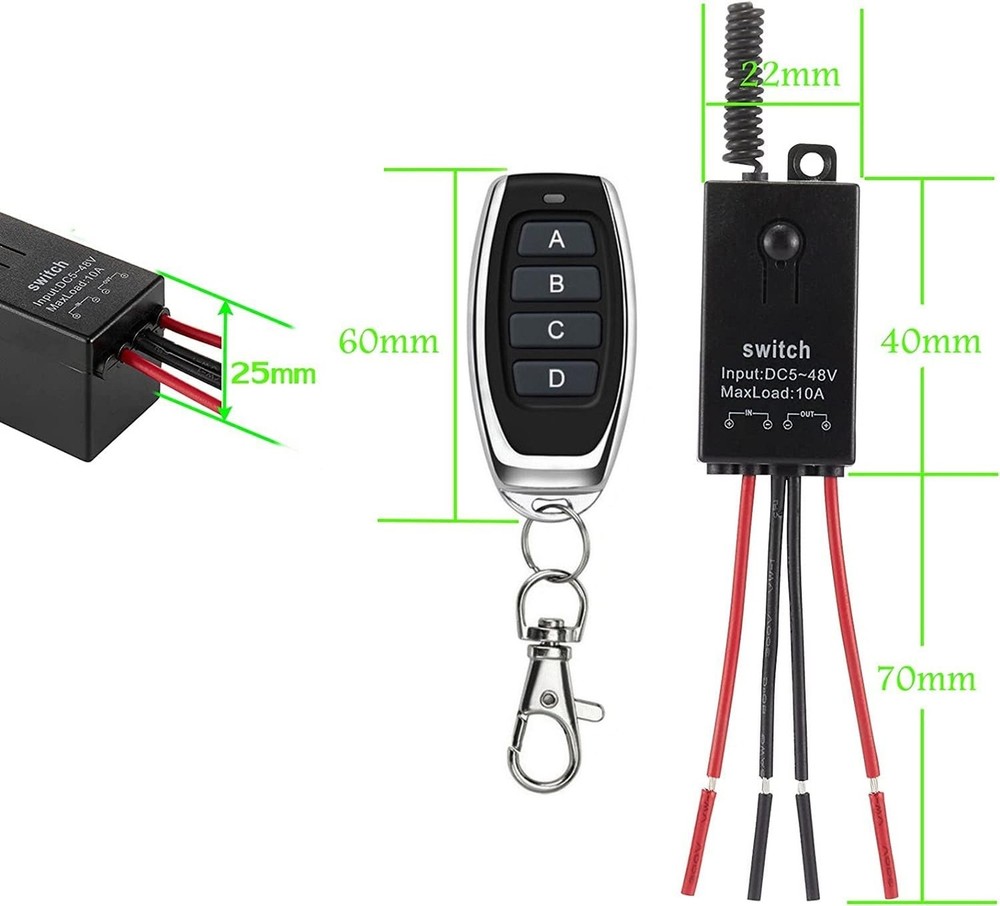 12v Remote Control Switch,4 Way Mini Wireless Switch,DC 12V/24V/48V/10A Relay...